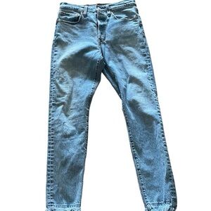 Levis 501 S Womens 27x28 Blue Cotton Blend Premium Skinny Button Fly Medium Wash